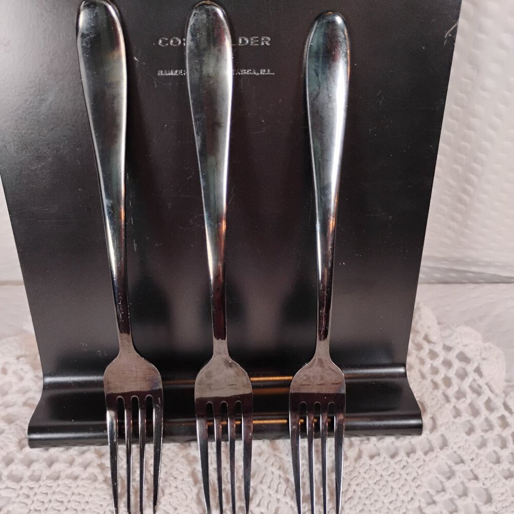Set of (3) dinner forks Cambridge black colored stainless steel flatware 1990s